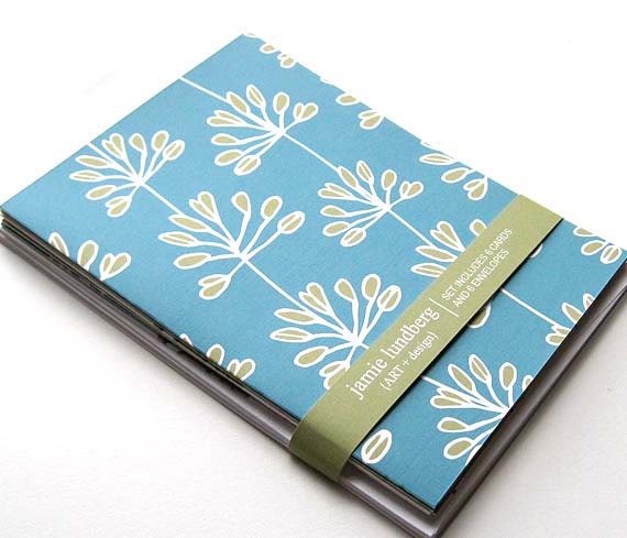 Floral Stationery Set - Modern Simplistic Design in Turquoise and Green