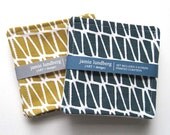 Triangle Screen Printed Fabric Coasters - Dark Blue and Yellow Colors