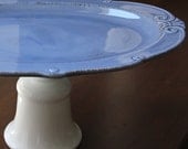 Oval Cake Stand 15" Cake Pedestal Stand / Cake Plate Pedestal Cookie Platter / Serving Dish / Cupcake Stand Pedestal / Blue Vintage