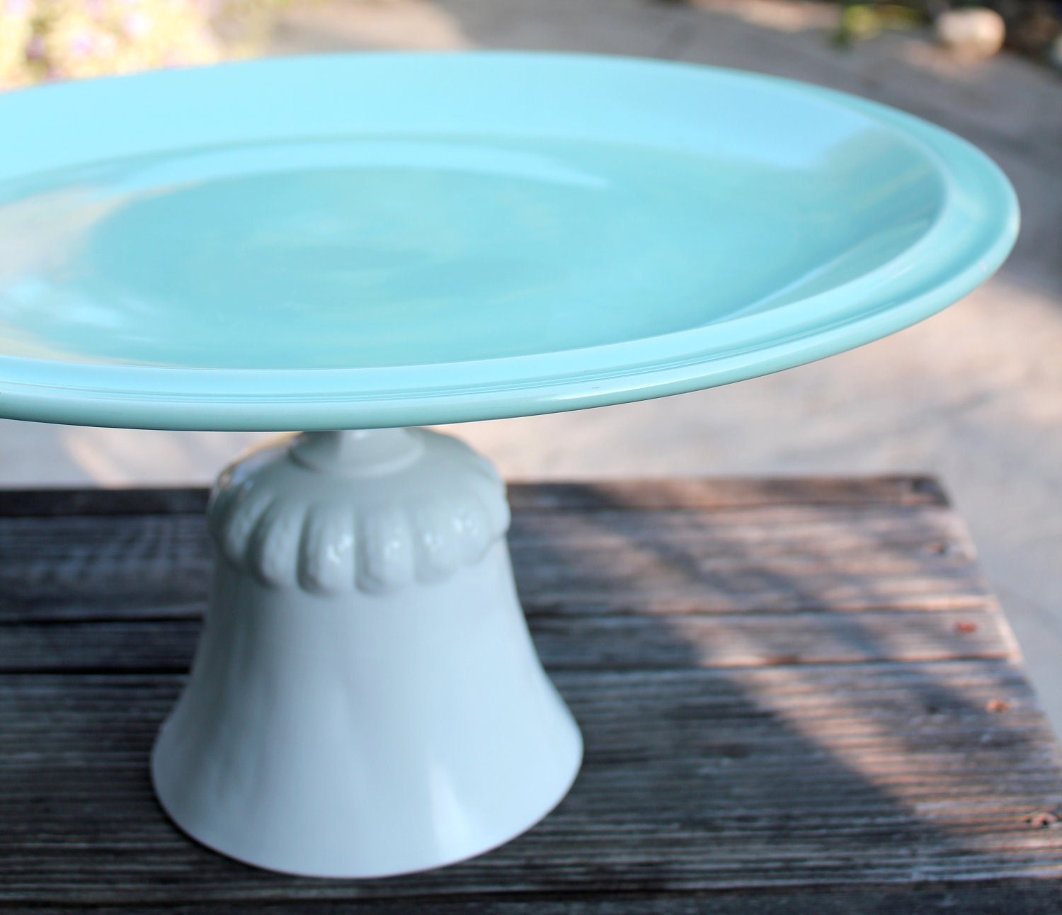 16" Cake Stand Pedestal in Mint Green, Icy Green, Pastel Aqua / Cake Plate Pedestal Cake Dish / Cupcake Stand / Aqua Cake Stand for Cakes