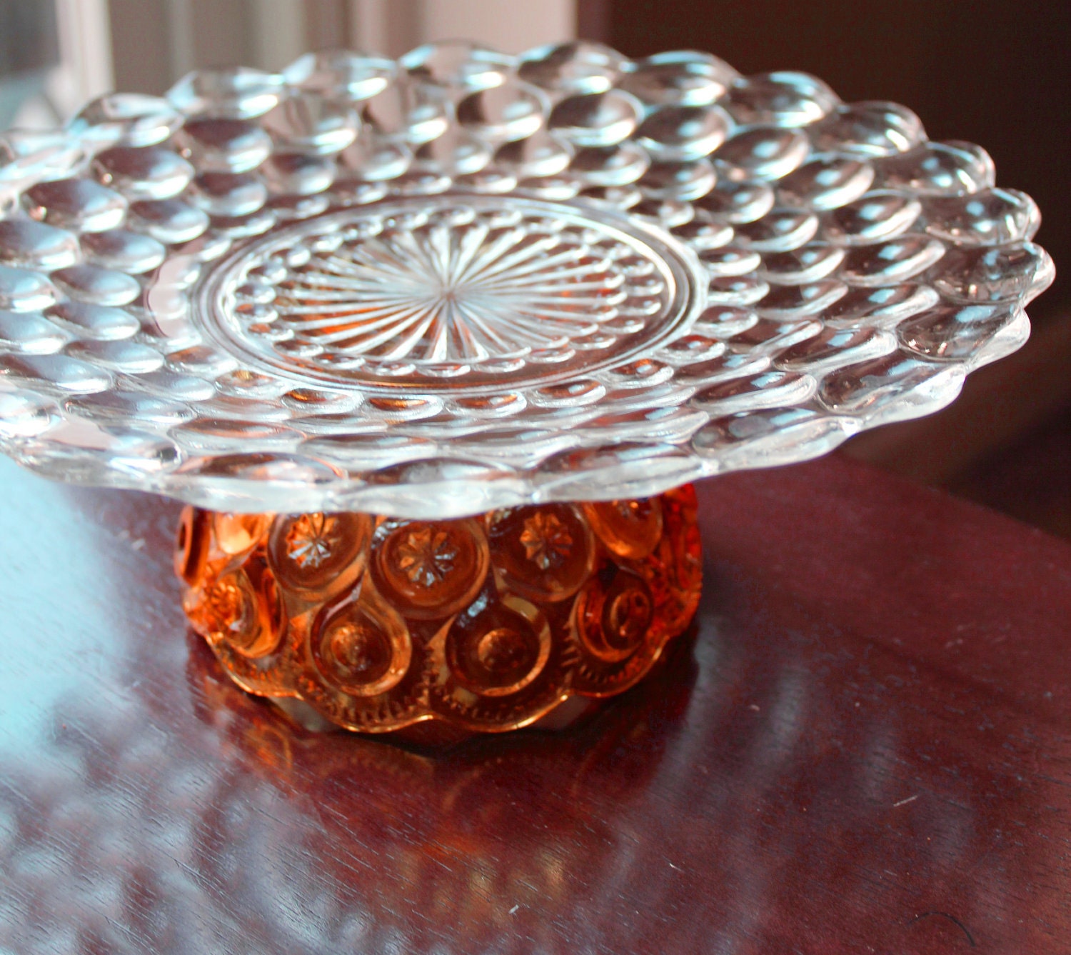 Orange Cake Stand / Vintage Glass Dessert Pedestal / Cupcake Stand Truffle Pedestal / Macaron Stand Macaron Pedestal for Macarons Macaroons