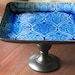 Ceramic Cake Stand Pedestal in Cobalt Blue / Cupcake Stand / Dessert Pedestal / Petit Four Platter Tray for Petit Fours / Square Cake Stand