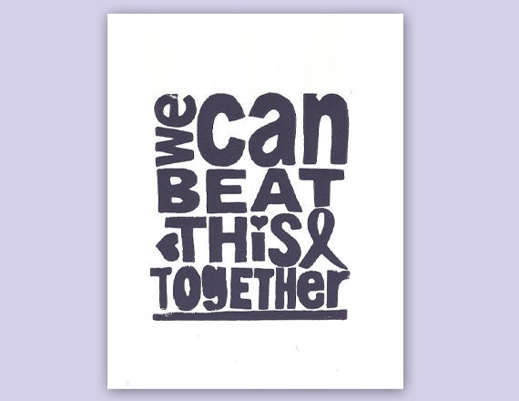 SALE PRICE - We Can Beat This  - Cancer Inspired Purple 8x10 Linocut Print Lymphoma
