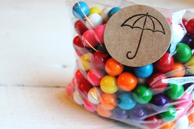 Baby Shower Stickers Umbrella Labels Kraft Paper - Set of 20