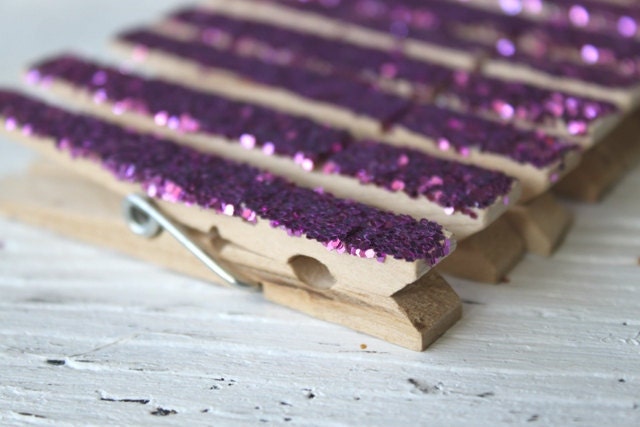 Glitter Clothespin Pink Magnets - Set of 10