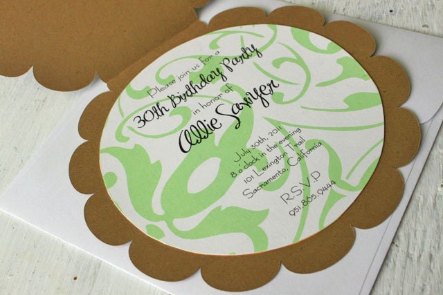 Custom Invitation Kraft Paper Scalloped Birthday Party Baby Shower Invite Personalized Rustic Invitation - Set of 10