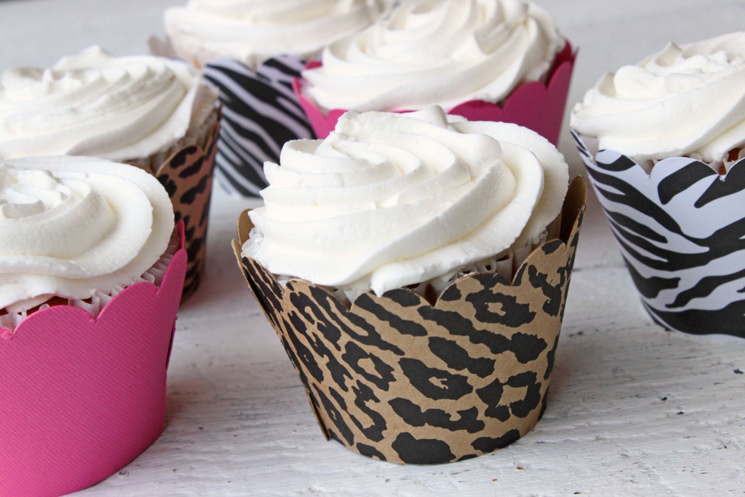 Animal Print Cupcake Wrappers Zebra Leopard Print Pink Birthday Cupcake Party Wrapper Girls Birthday Party Muffin Cups - Set of 12
