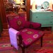 Mid century club chairs reupholstered in purple african wax print fabrics