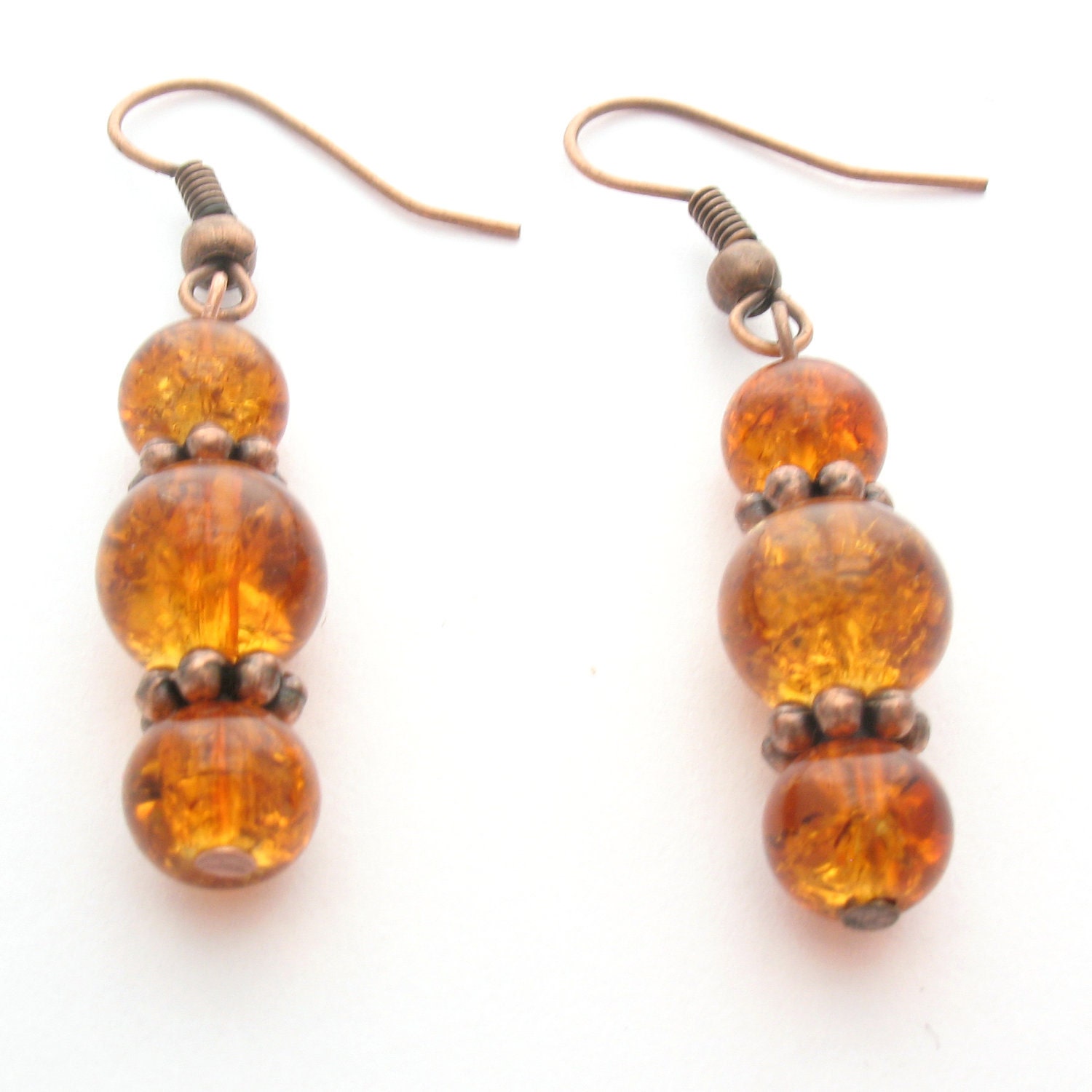 Crackle Glass Earrings - Honey Brown & Copper Colors
