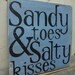 Sandy Toes & Salty Kisses Aged Weather Blue Wooden Handpainted Sign Art