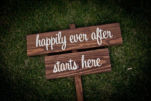 Rustic Wedding Signs, "happily ever after starts here"