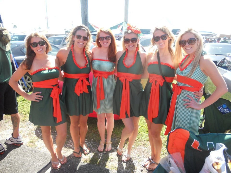 University of Miami Cute Gameday Dress.  Green and Orange colors