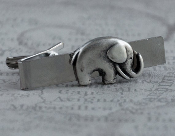 Elephant Tie Clip Men's Tie Clip Elephant Vintage Style Silver Plated Republican Father's Day Safari Animals Accessories