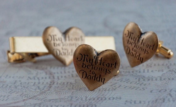 Heart Cufflinks Gift Set Cufflinks And Tie Clip Gift Set Men's Cufflinks Steampunk Antique Brass  Vintage Style  Father's Day