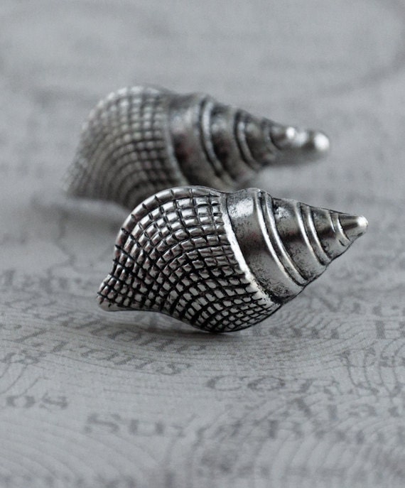 Seashell Steampunk Cufflinks Men's Cufflinks Cufflinks Steampunk Antique Silver Sea Shell Father's Day Beach Wedding