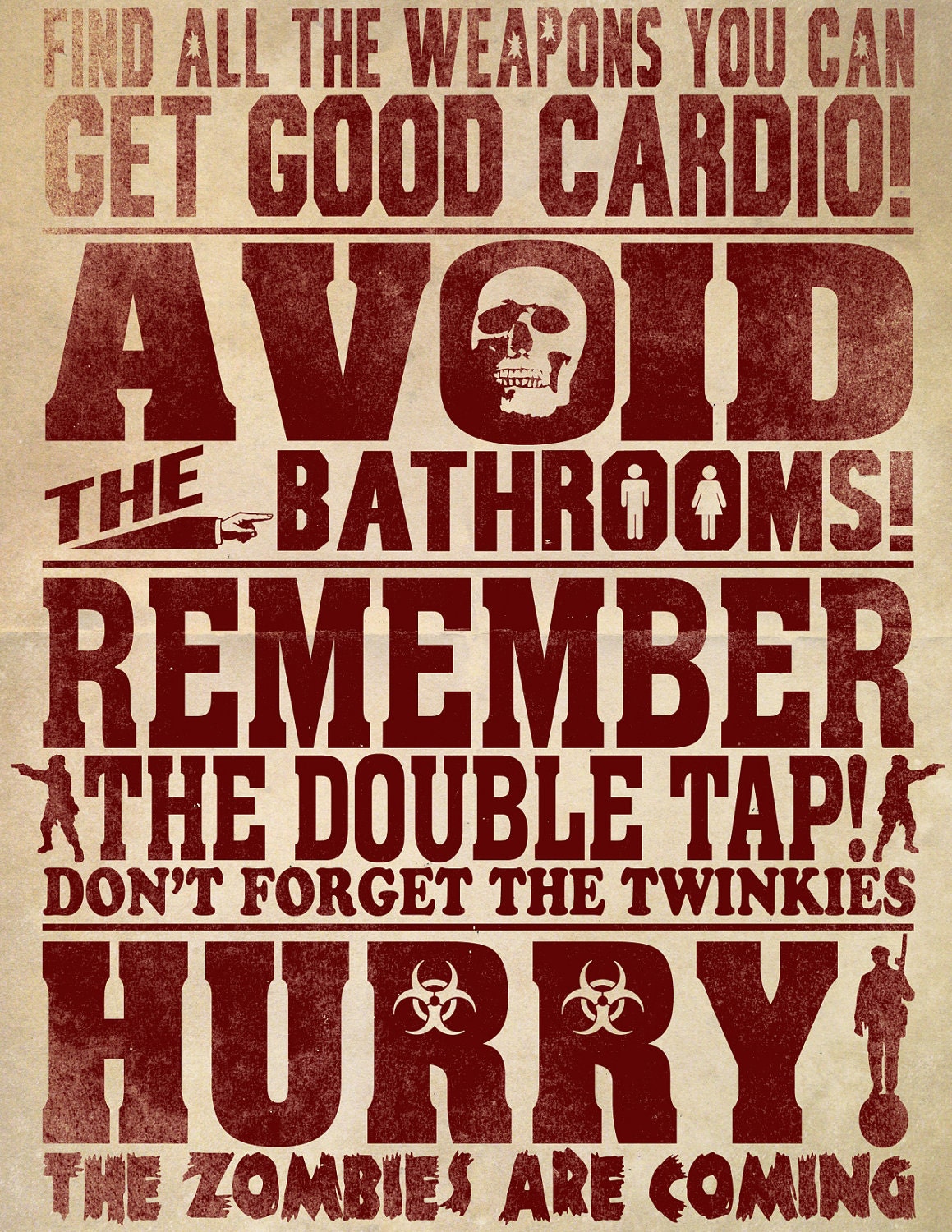 81/2 x 11 Inch Zombie Rules 1 Typography Print
