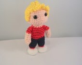 Calvin plush doll crochet chibi amigurumi ( inspired by Calvin and Hobbes ) with posable head comic character plush