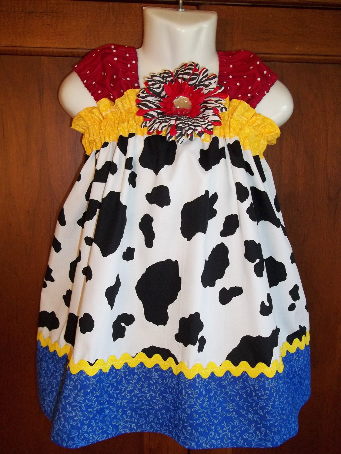 Cowgirl Jessie dress Disney outfit Toy Story 1st Birthday Party zebra flower bow SIZE newborn 3 6 9 12 18 months 2t 3t 4t 5 6 7 8