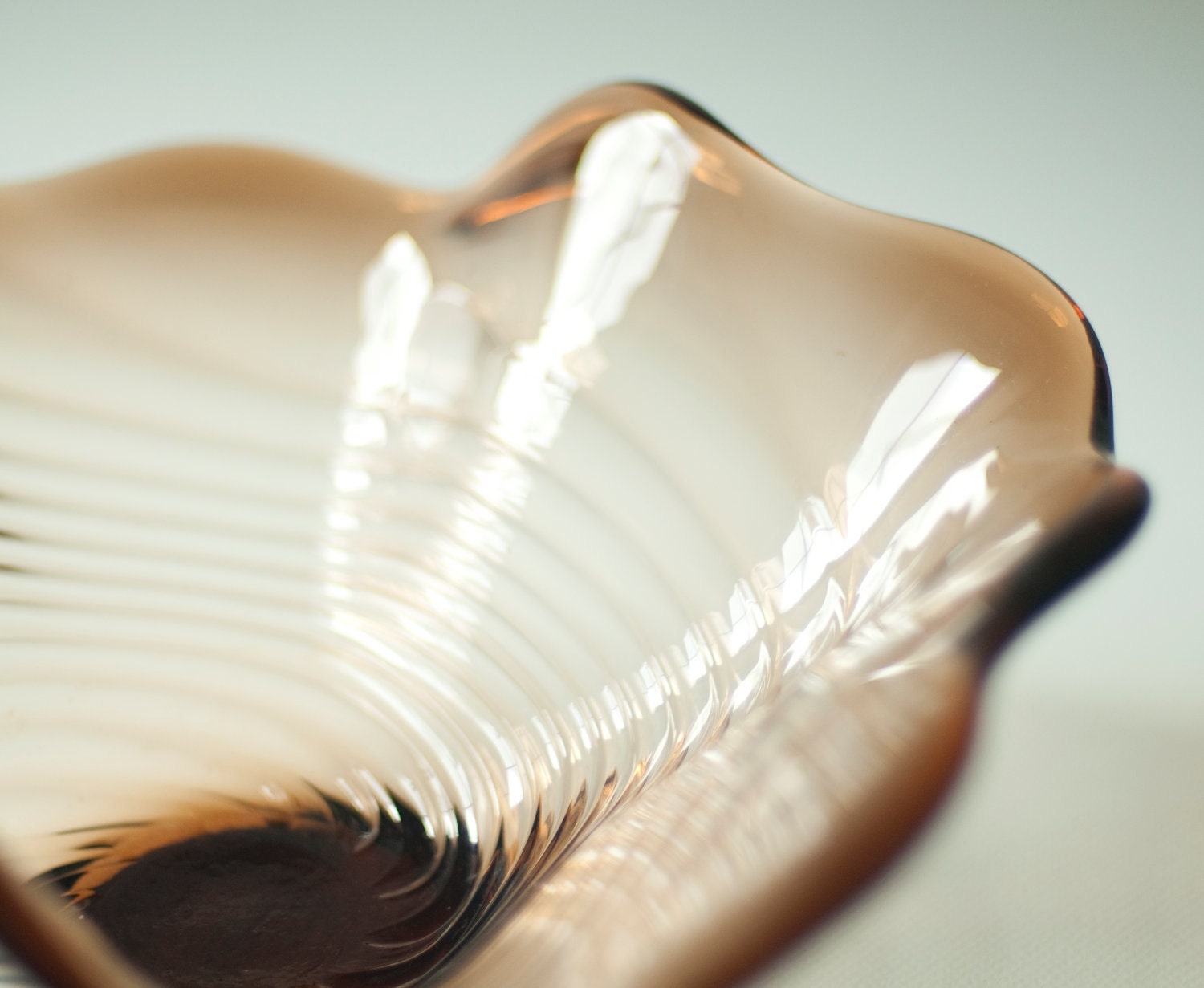 Brown swirl glass bowl, hand-blown glass vase, Soviet Union