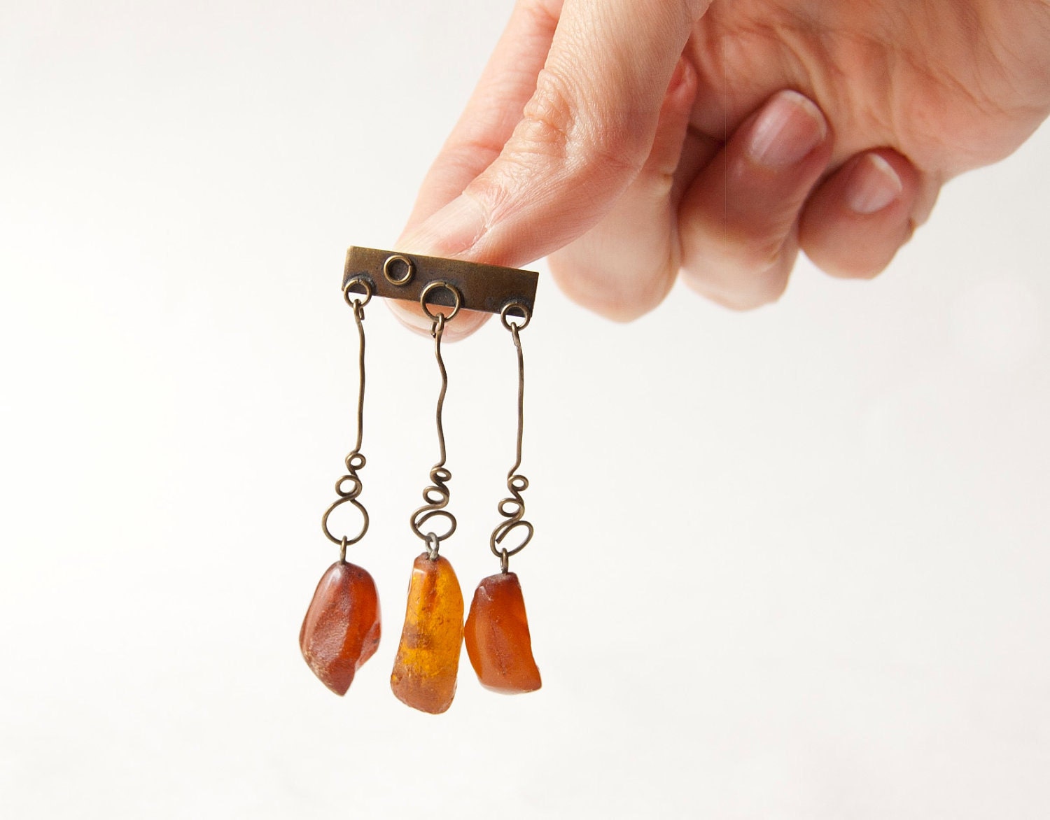 Vintage amber brooch - amber drops pin - copper, caramel brooch Soviet - gift for her brooch