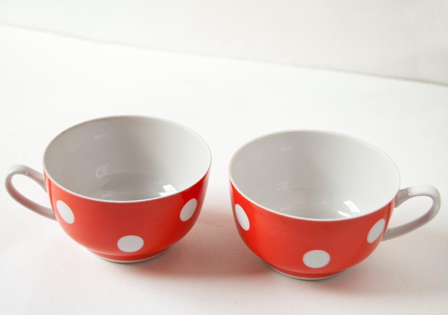 Vintage polka dot cups, red and white, Soviet Era