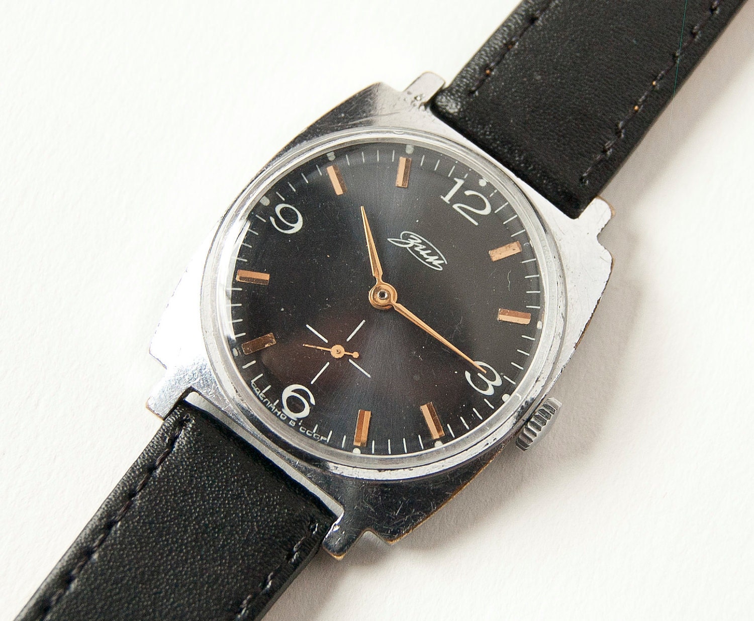 Black watch - men's wristwatch ZIM - watch Russian - men's watch leather
