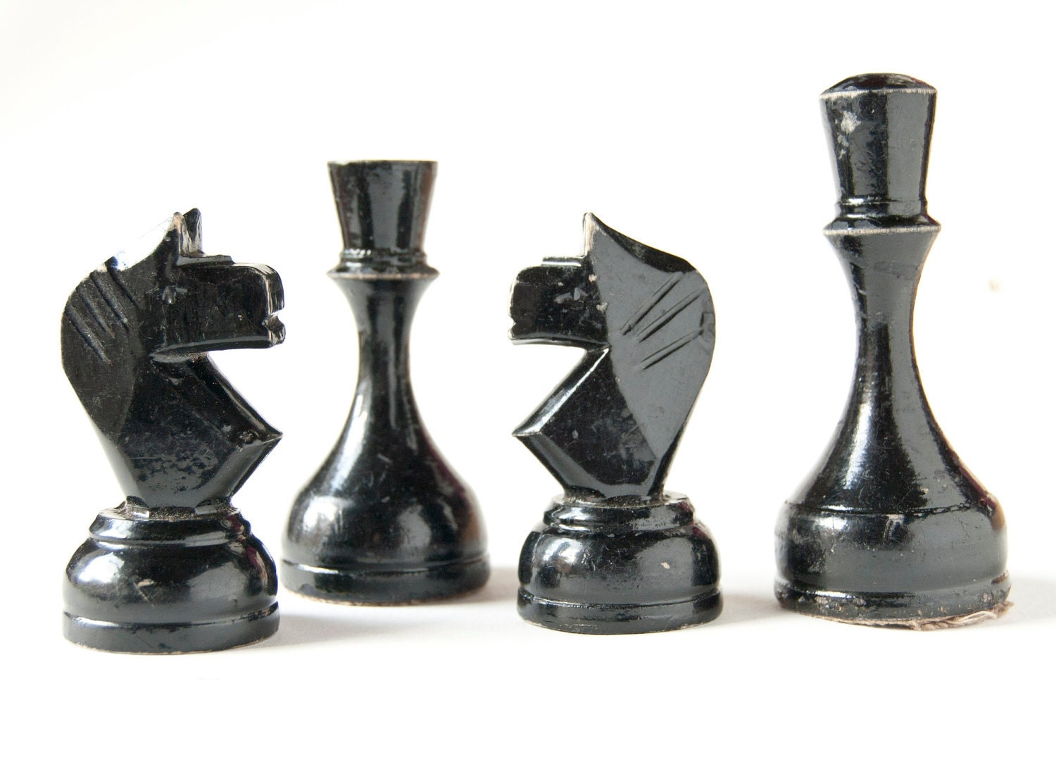Vintage wood chess pieces, black chess, Soviet time
