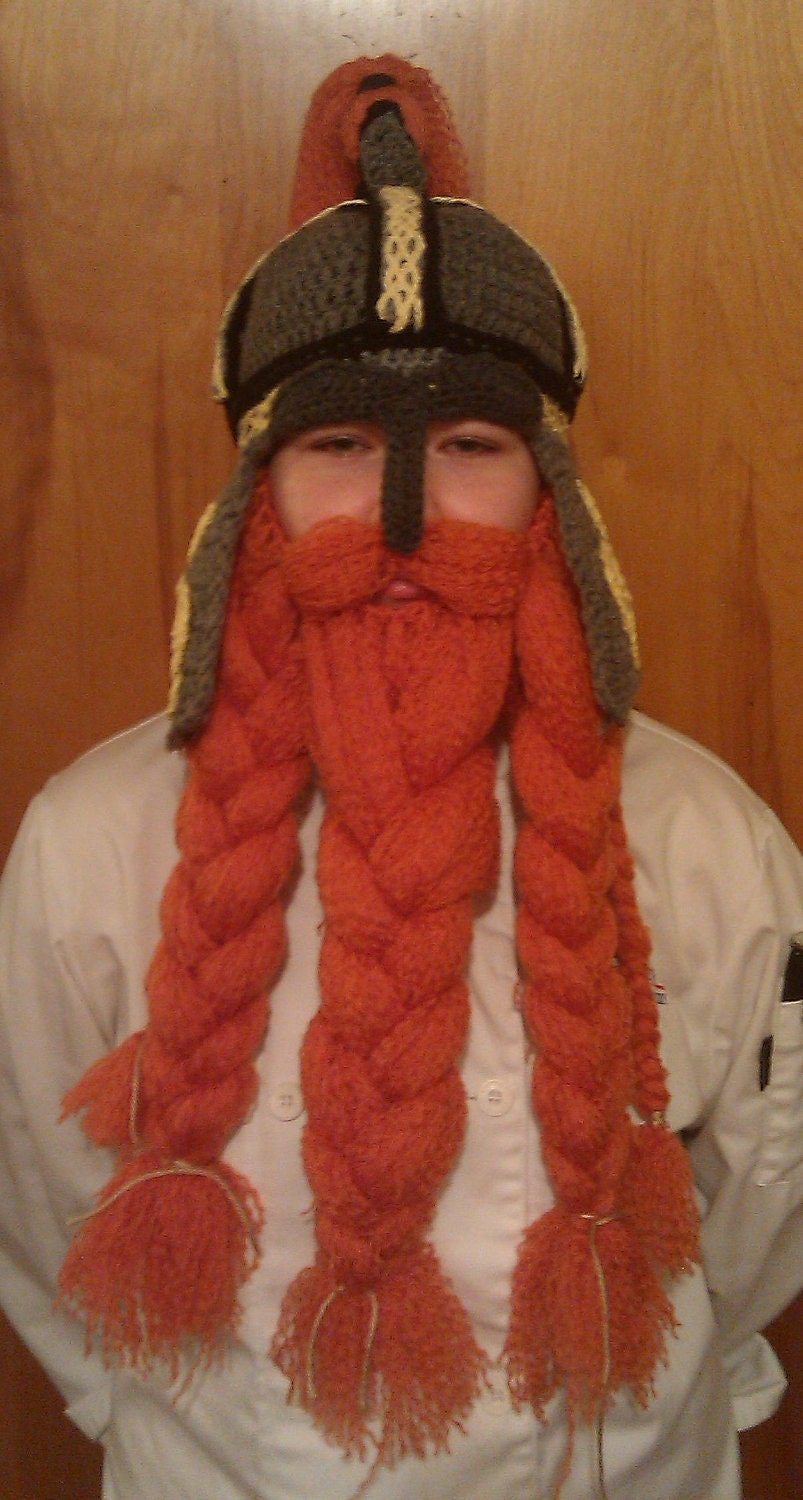 Crocheted Celtic Warrior Helm Top Knot and Beard
