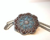 Medallion Mandala blue native motives old style silver pendant energy jewelry