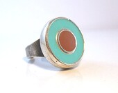 Boho ring silver rings round ring  teal  brown jewelry  handmade  unique gifts for her aqua rings jewelry stores