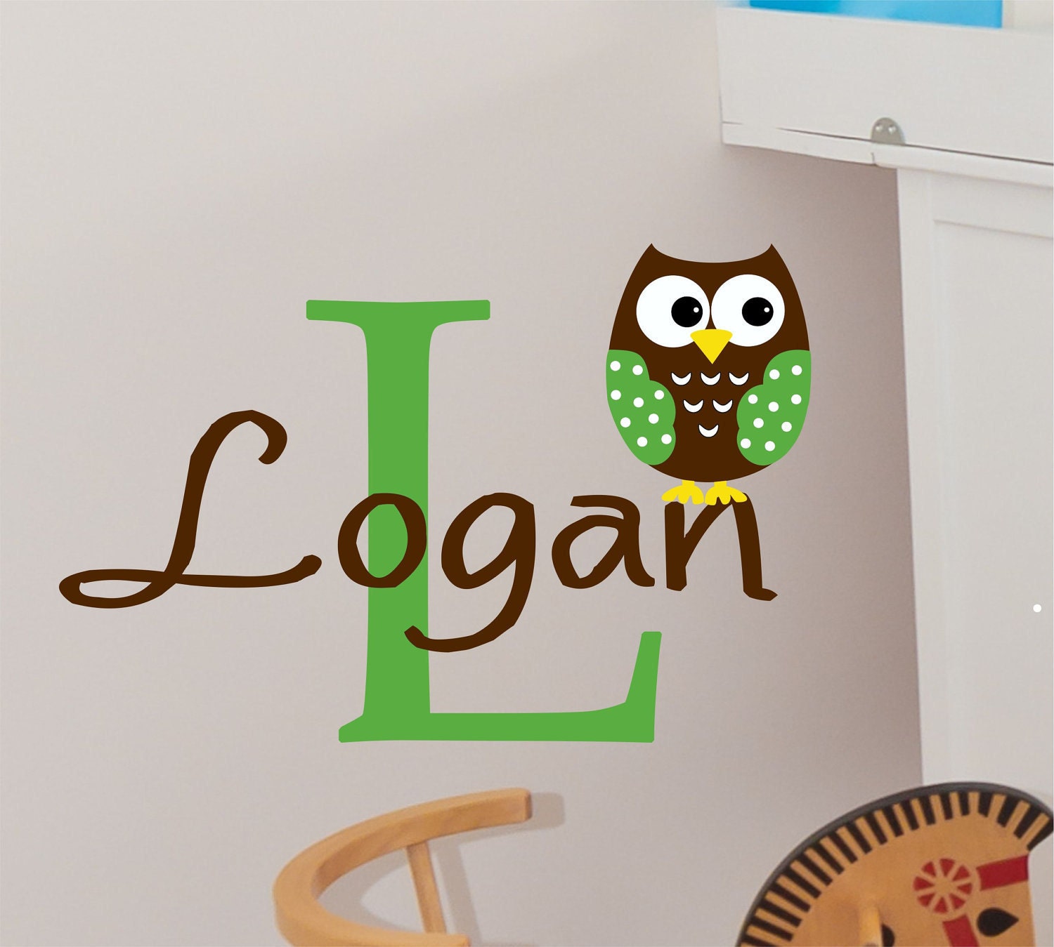 Personalized children Owl Vinyl Decal - Custom Name Vinyl Lettering - Nature Wall Art - Boy Bedroom Decor - Baby Nursery Vinyl Wall Decals