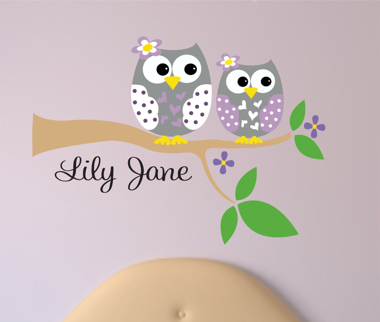 Personalized  Owl Decal - Owl Wall Decals - Tree branch with Owl Sisters wall Decal.