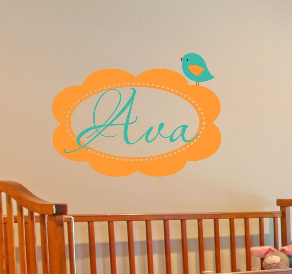 Personalized Name Wall Decal - Nursery Decor - Childrens Baby Wall Decal - Bird Decal