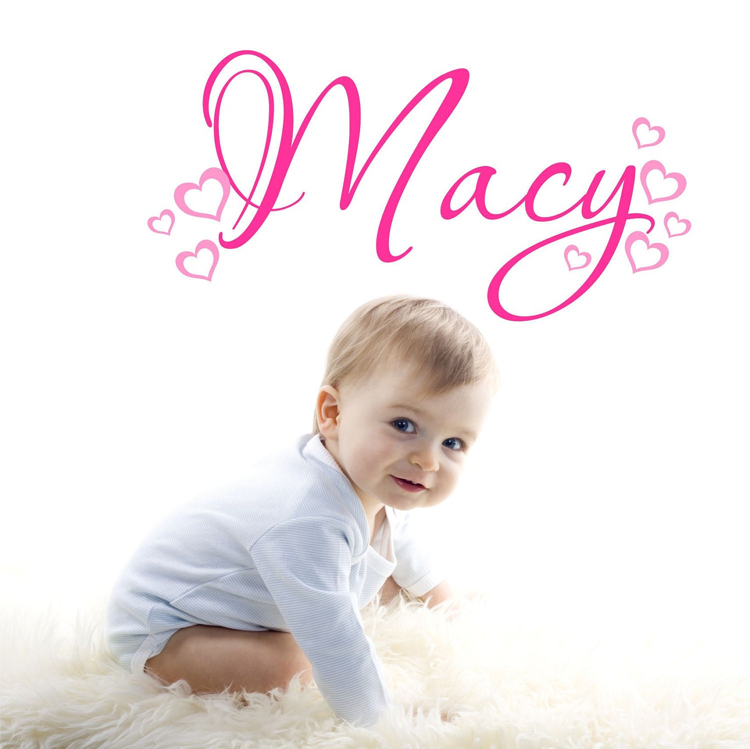 Girls Name Wall Decal - Personalized  Childrens Wall Decal with Hearts - Nursery Vinyl Lettering