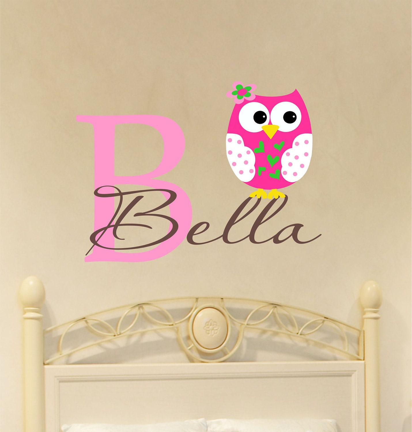 Owl Decal Personalized with Name - Childrens Wall Decal - Baby Name Decal - Girls Wall Decal