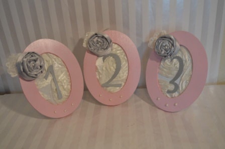 Custom Table Numbers: Painted frames with Handmade flowers totally Customizable