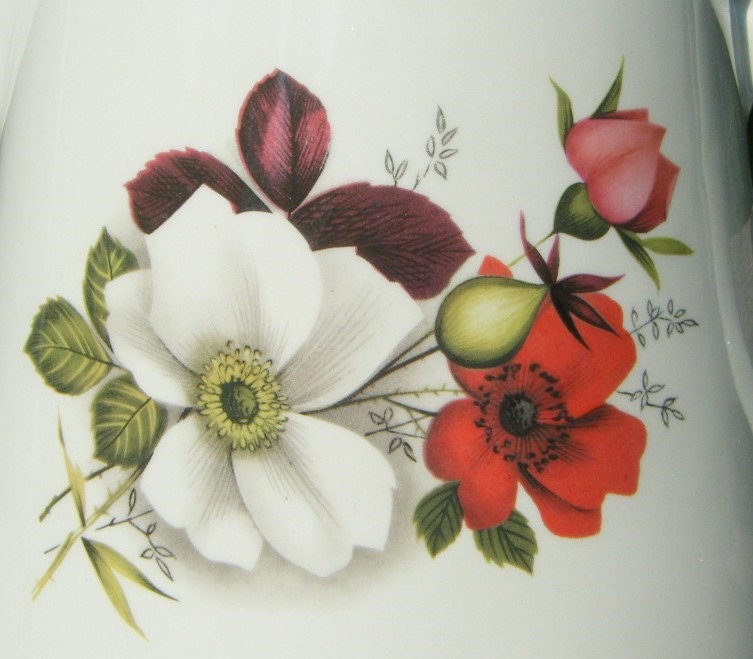 English Juice Milk Pitcher Vase Charming Vintage Lord Nelson Floral White Pink Red Green Garden Gift for Her  Brunch is on the Menu