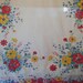 Vintage Farm House Tablecloth Linen Fabric  Cottage Picket Fence Border Red Yellow Aqua Flowers Gift for Her Cottage Farmhouse Indian Head