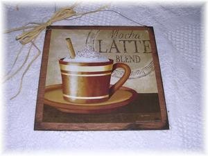 Mocha Latte blend cafe Kitchen Wooden Sign pictures of coffee mugs Wood wall art