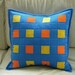 patchwork pillow- blue, orange and golden yellow