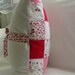 patchwork pillow- cream, pink and dark red