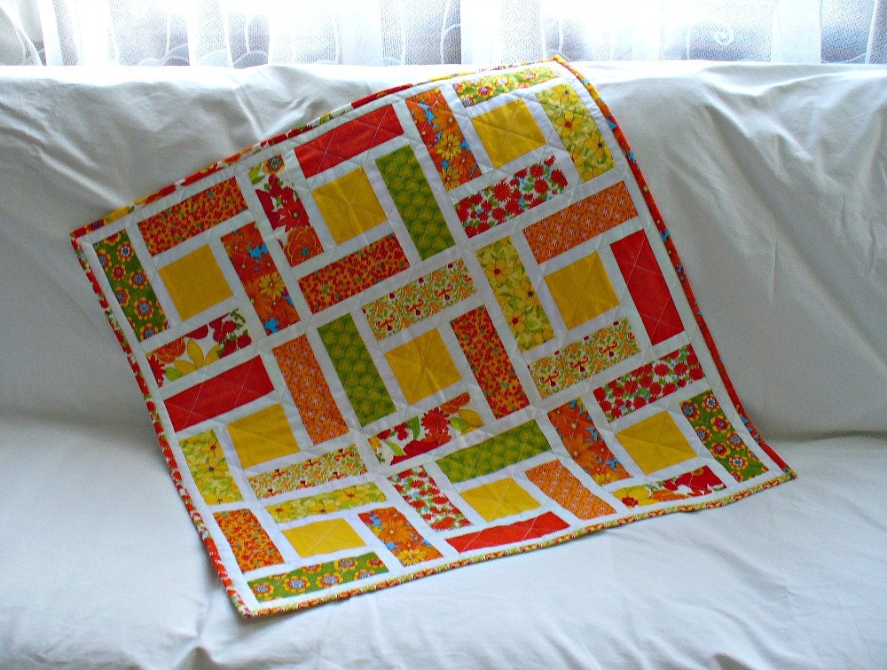 ON SALE -Patchwork Quilted Centerpiece Table Topper in bright spring/summer  colors