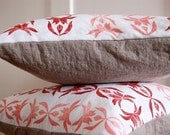 Rose Linoleum Block Print Linen Pillow Cover - "Lotus"