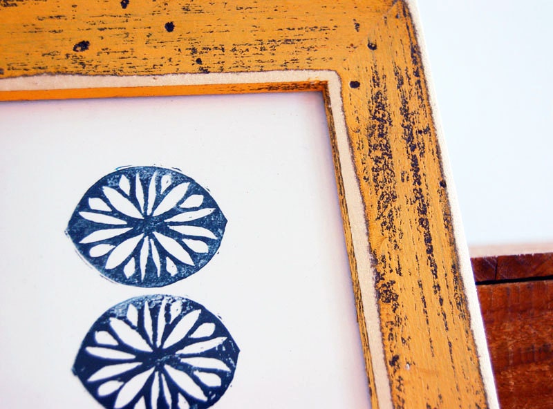 Navy Lemon Rubber Block Print -  5 x 7