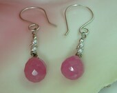 Pretty Pink Jade & Silver Earrings, Handmade ear wires