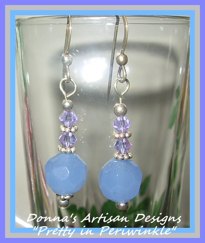 Faceted Chalcedony, Swarovski Lilac Crystals and 925 Silver, Earrings