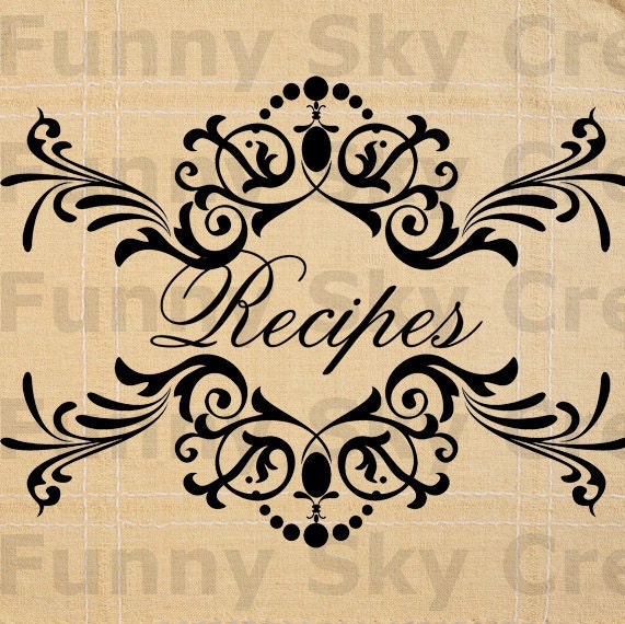 Recipes Vintage Script Frame - Burlap Digital Download Paper Word Text Typography Image Transfer To Pillows Tote Bag Tea Towels b177