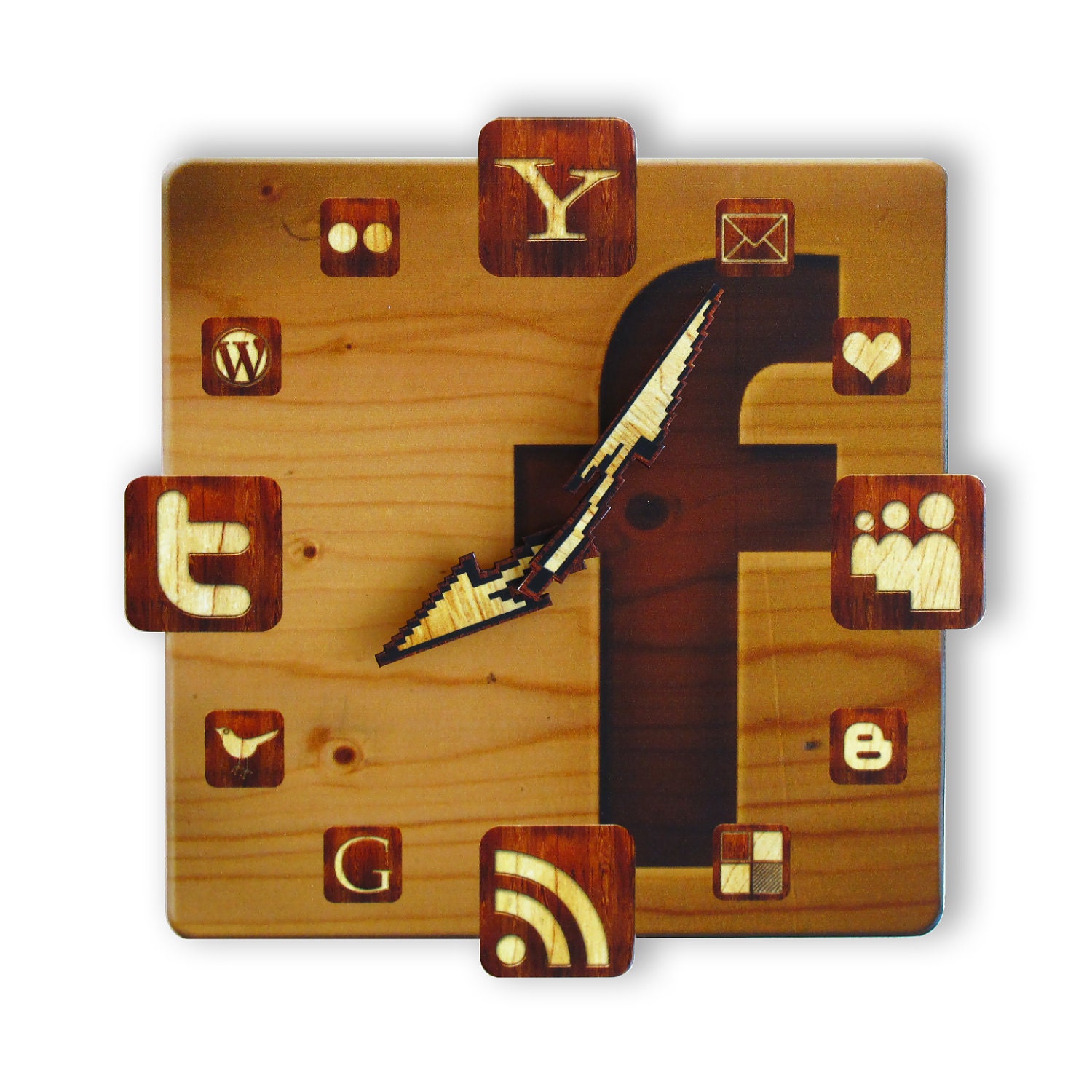 Facebook Wood Icon Wall Clock