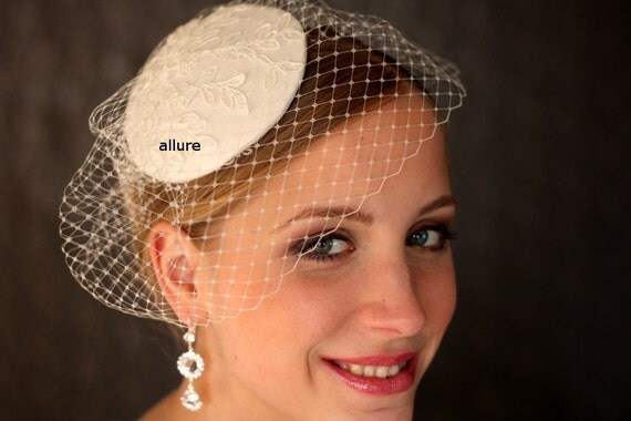 ivory BIRDCAGE VEIL , wedding hat, bridal hat. wedding headpiece with lace