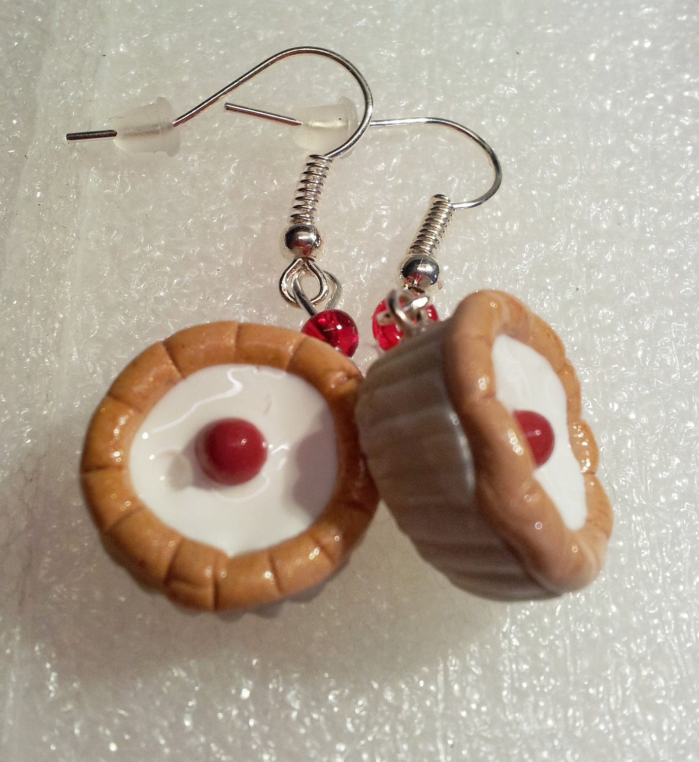 Cherry Bakewell Earrings. Polymer clay.